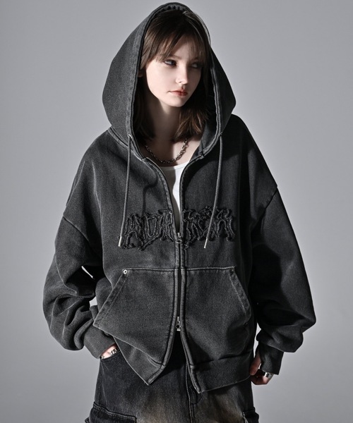 heavy weight logo semi short vintage double zip parker