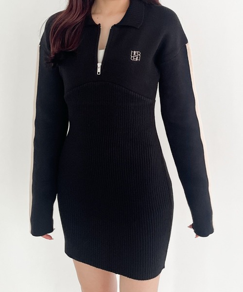 Heather（ヘザー）の「ラインZIPニットミニワンピース 149249