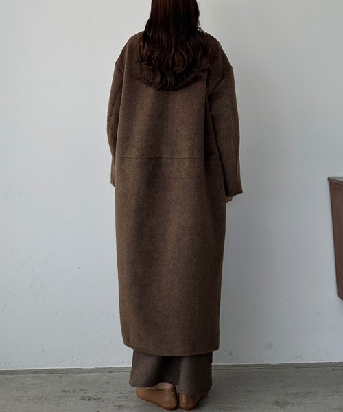セール】シャギーノーカラーコクーンロングコート（ノーカラーコート