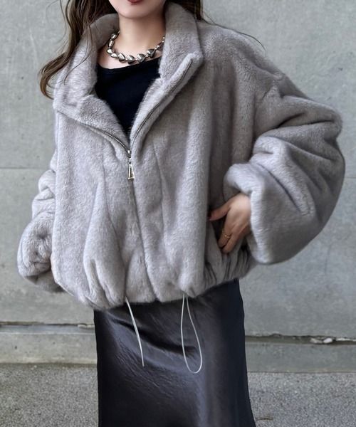 fur zip up short blouson /スタンドカラーファージップアップショート