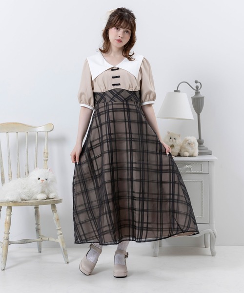 シアーチェック柄ドッキングオトナセーラーワンピース（ワンピース