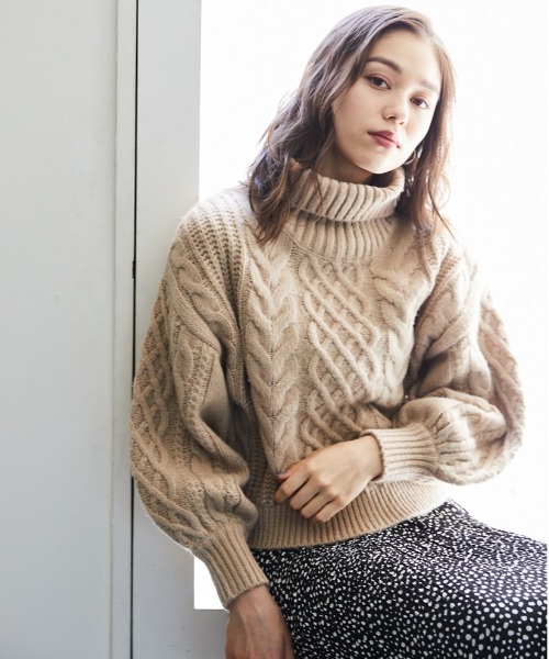 Heather（ヘザー）の「タートルネックケーブルニットプルオーバー_