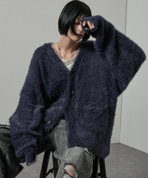 セール】【Alfred Alex】オーバーサイズシャギーニットカーディガン