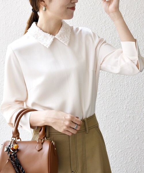 SHIPS any:〈洗濯機可能〉サテン レースカラー ブラウス（シャツ