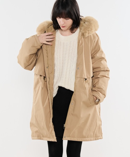 セール】フェイクファー付きミドルコート（モッズコート）｜Shelly