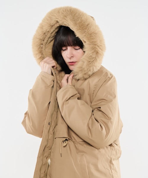 セール】フェイクファー付きミドルコート（モッズコート）｜Shelly