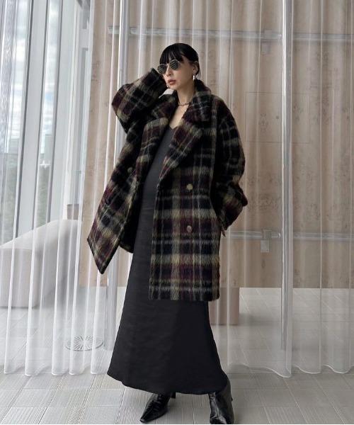 Ameri（アメリ）の「ADORABLE SHAGGY CHECK COAT（チェスターコート