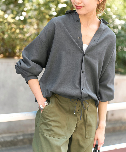 セール】《追加》ウールライクヘムギャザーシャツ（シャツ/ブラウス