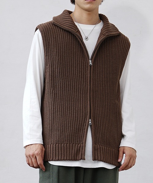 MinoriTY】もちもちワッフル編みドライバーズニットベスト ジレ
