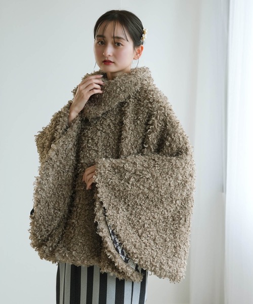 セール】コート プードルファーポンチョ ニコアンティーク 裏地ねこ