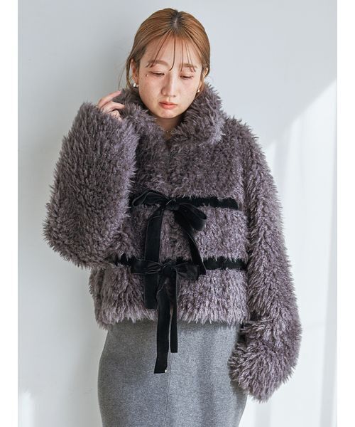 セール】Sustainableリボンボアショートコート（ムートンコート