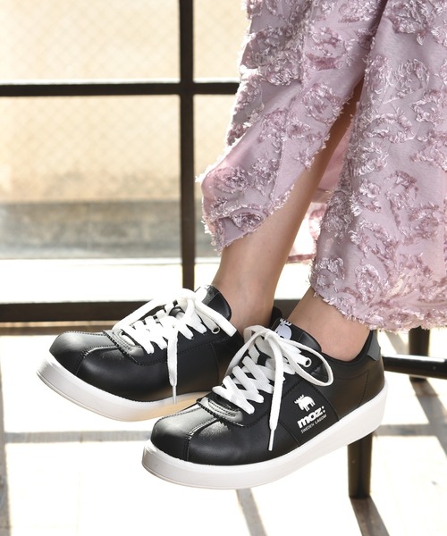 moz(モズ) 厚底軽量 メタルロゴ スムース×スウェード調スニーカー