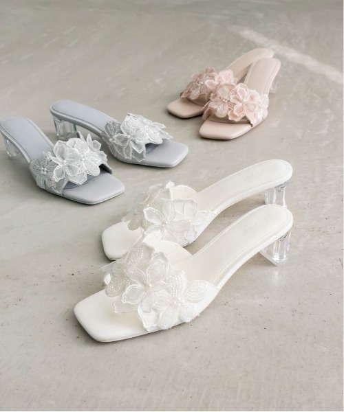 RANDA（ランダ）の「フラワー×ビーズ ミュールサンダル（サンダル