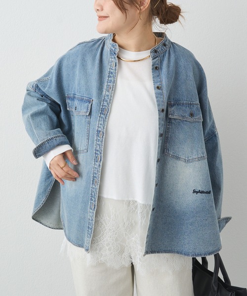 ヴィンテージライクデニムバンドカラーシャツ（シャツ/ブラウス