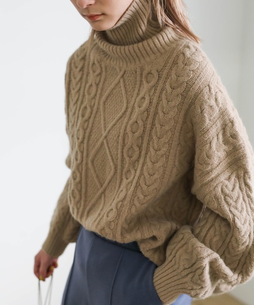 タートルネックケーブルデザインニット（ニット/セーター）｜select