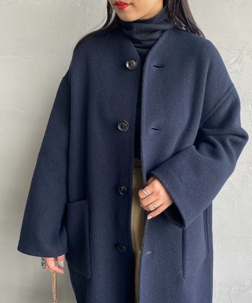 LE GLAZIK/ル グラジック] リバーシブル ノーカラーウールコート（ノー