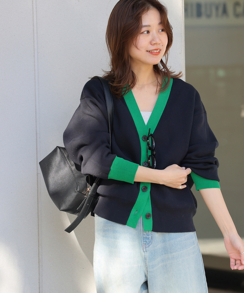 ダブルニットコントラストカーディガン（カーディガン/ボレロ