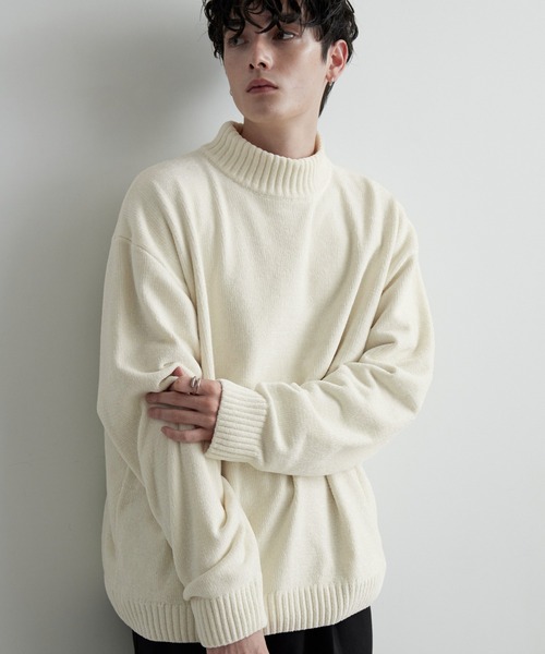 オーバーサイズモックネックモールヤーンプルオーバーニット（ニット