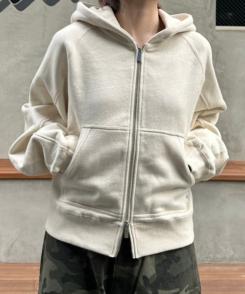CS】cropped double zip hoodie (ivory) / 【シーエス】クロップド