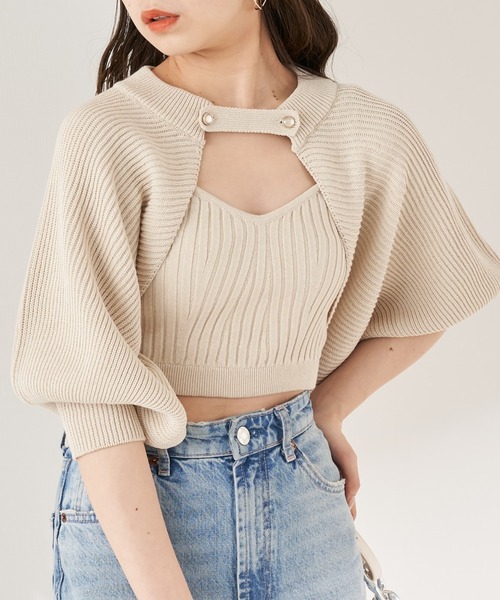 Chico（チコ）の「7分袖ショート丈チョーカー風ボレロ+リブタンクSET