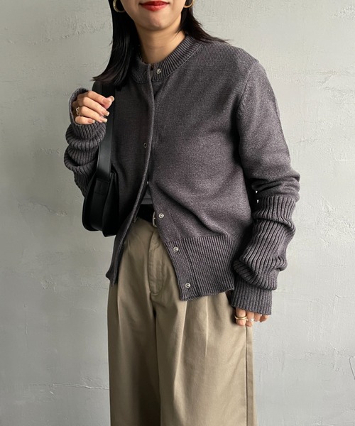 THE SHINZONE/ザ シンゾーン] クルーネック 袖リブカーディガン