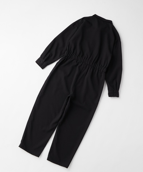 セール】比翼デザイン ドローコード付きジャンプスーツ（つなぎ