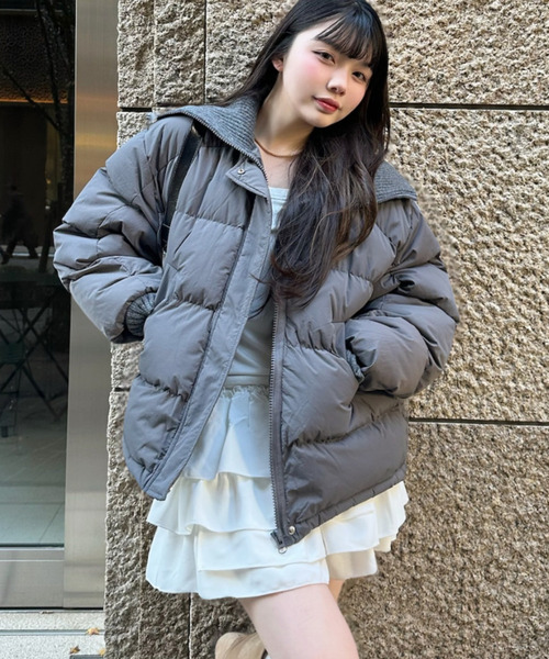 セール】ビッグリブカラー ショート丈 ダウンジャケット（ダウン