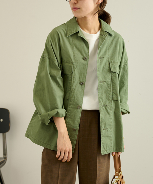 ぬき様 フレームワーク カーキ 長袖シャツ ミリタリーシャツ ゆったり