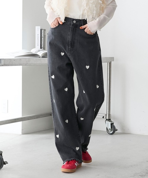 forksy.】デニムハート刺繍ストレートパンツ forksy.│MONO-MART