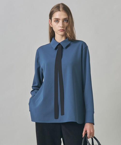 マラボーテWジョーゼット ボウタイ付きシャツカラートップス（Tシャツ