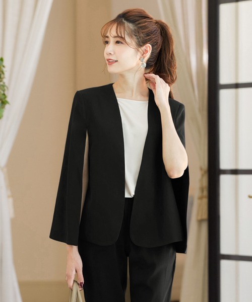セール】スリットスリーブポンチョ風カラーレスジャケット フォーマル