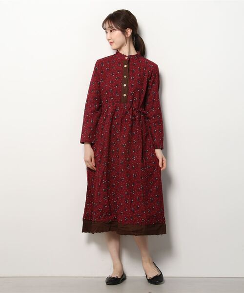 セール】刺繍レース使い ウエストマーク 花柄ワンピース（ワンピース