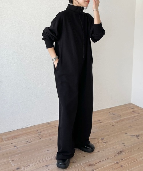 セール】high neck half zip up sweat all in one / ハイネックハーフ