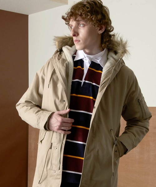 ミリタリーツイル 全面裏ボア仕様 ロングモッズコート（モッズコート