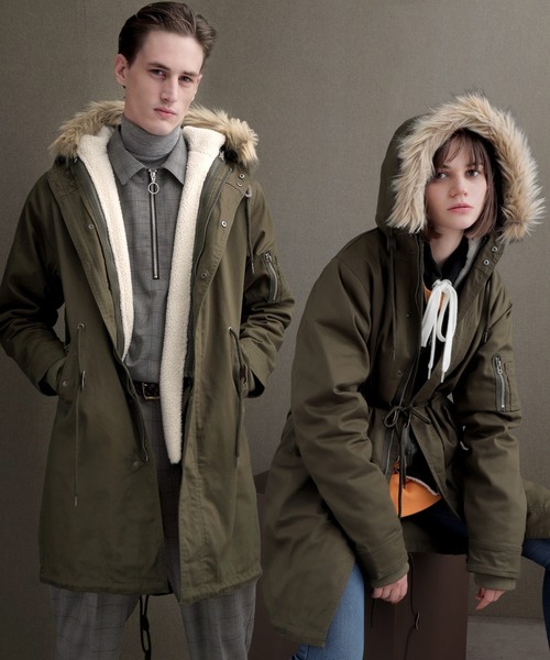 ミリタリーツイル 全面裏ボア仕様 ロングモッズコート（モッズコート