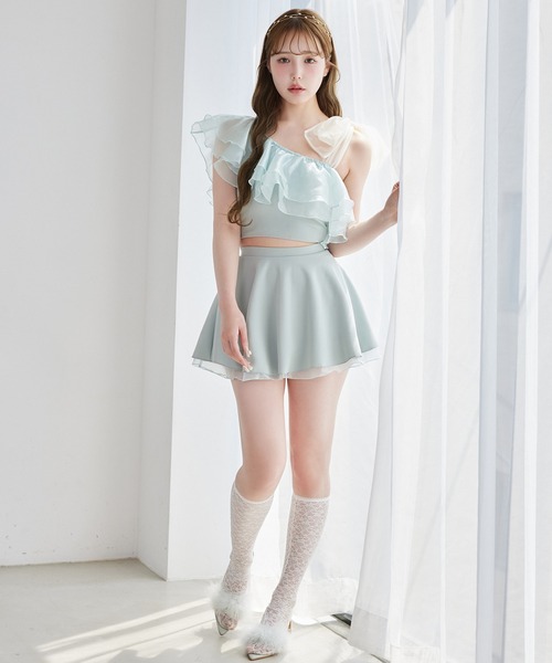 swimwear/肩リボンワンショルダー/3点セット（水着）｜one after