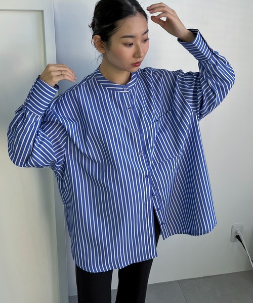 feepur（フェピュール）の「ノーカラーストライプビッグシャツ（シャツ