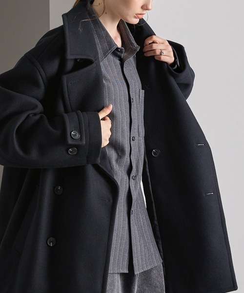 オーバーサイズ ソフトメルトンサイドジップピーコート（ピーコート