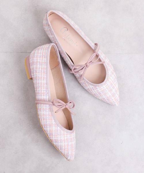 ポインテッドトゥ 甲リボンメリージェーンフラットシューズ（バレエ