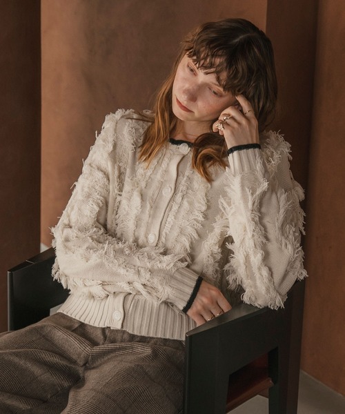 forksy.】前後2way ボリュームスリーブ バイカラーフリンジショート