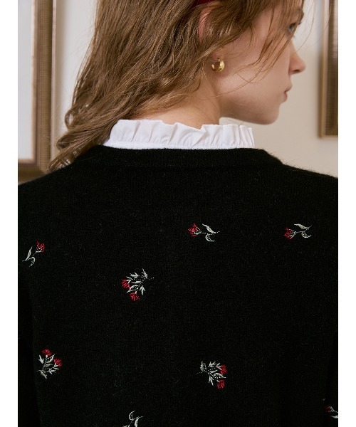 Attachedcollrフラワーモチーフカーディガン（ノーカラージャケット