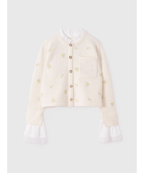 Attachedcollrフラワーモチーフカーディガン（ノーカラージャケット