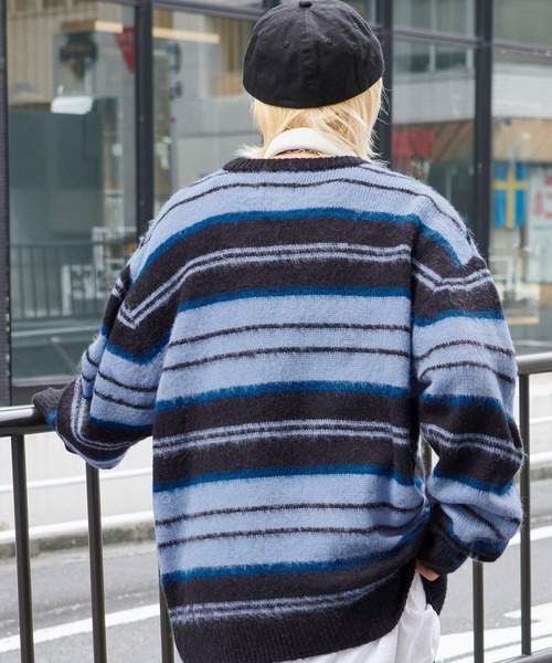 CODDERR】モヘアライクマルチボーダー ビッグシルエットプルオーバー