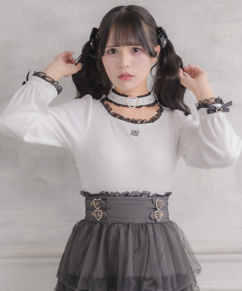 セール】ハートバックルチョーカーテレコトップス（Tシャツ/カットソー