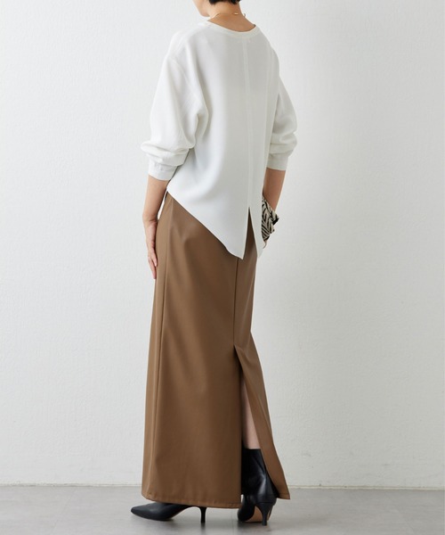 ジャケットやカーデのインナーに！】バックスリットブラウスT（シャツ