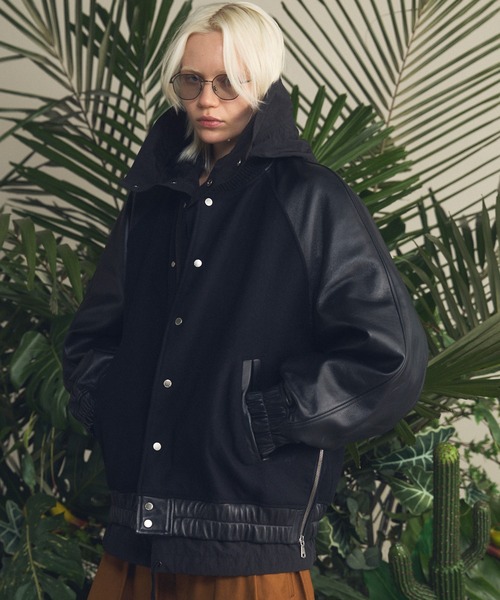 UNISEX》Sheep Leather Melton Combination Stadium Jacket/シープ