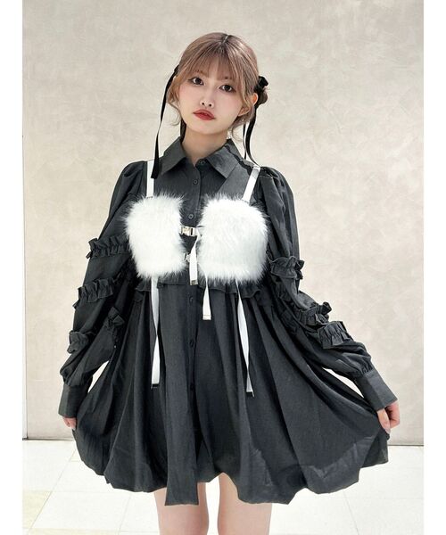 フリルショルダーバルーンミニワンピース（ワンピース）｜jouetie