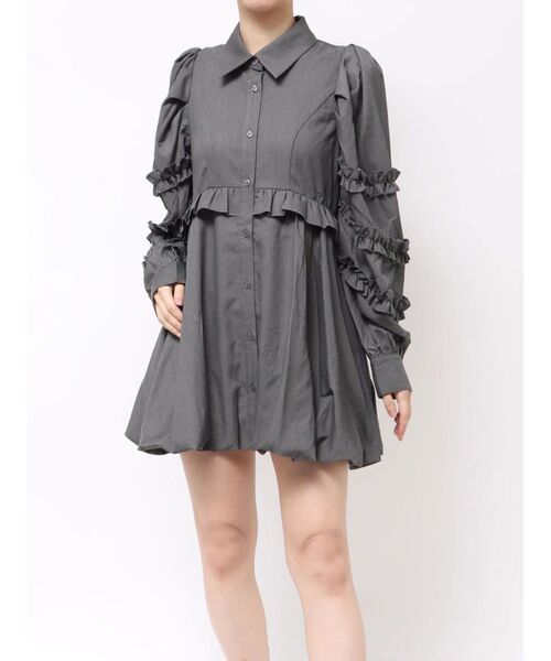 フリルショルダーバルーンミニワンピース（ワンピース）｜jouetie