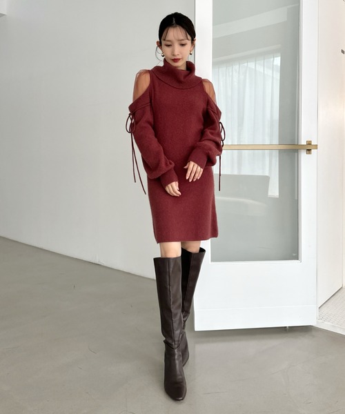 SNIDEL（スナイデル）の「シースルーショルダーミニニットワンピース