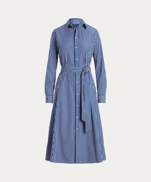 ベルテッド ストライプド コットン シャツドレス（シャツワンピース